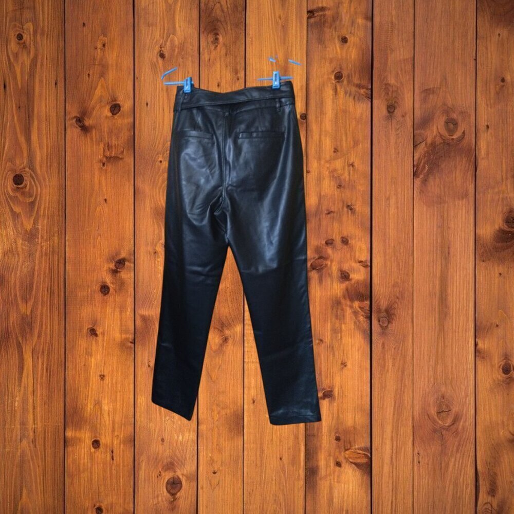 DAVID LERNER Size 2 Faux Leather Black Belted Paper Bag Pants New - Picture 3 of 3